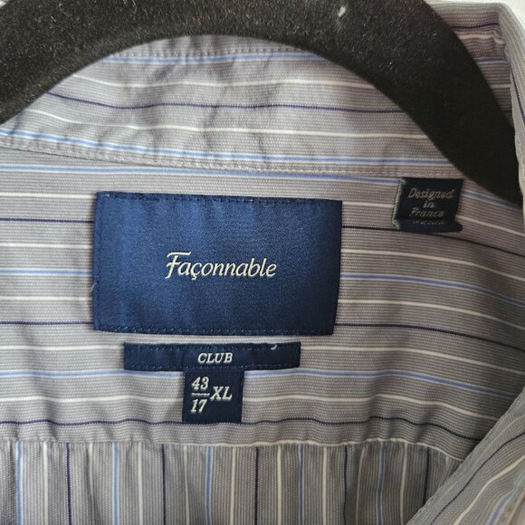 Faconnable Men's XL Extra Large Long Sleeve Button Up Shirt Striped Grey Blue - Picture 4 of 5